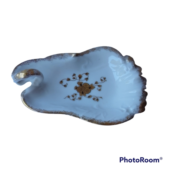 Vintage Lefton China Speckled Gold Gilt Floral Pear Shaped Nappy Trinket Dish - Picture 1 of 8